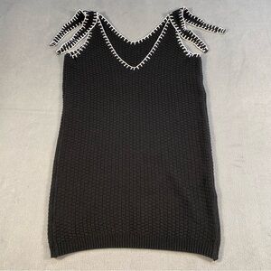 Women’s Black Knit Sleeveless Dress with White Trim, size M